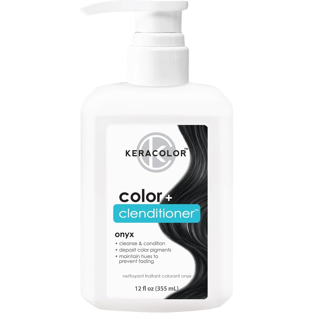 Keracolor Color and Clenditioner 3 in 1 color depositing conditioner front view showcasing Onyx shade bottle.