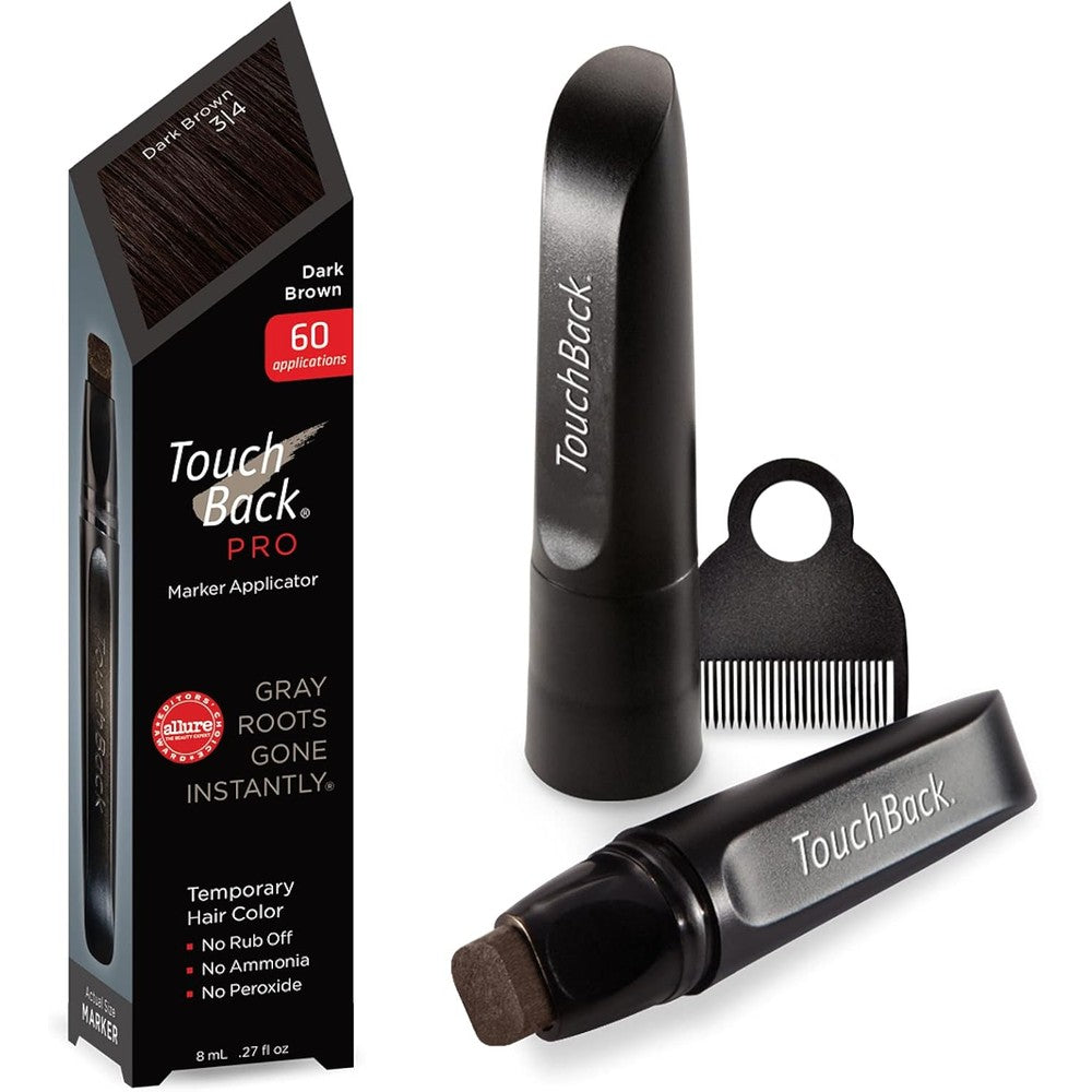 TouchBack Pro Gray Root Touch Up Marker Applicator front view in Dark Brown shade