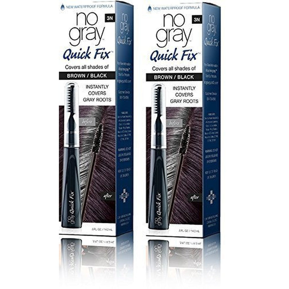 No Gray Quick Fix Instant Touch-Up for Gray Roots front view of two dark brown applicator tubes showing the product label