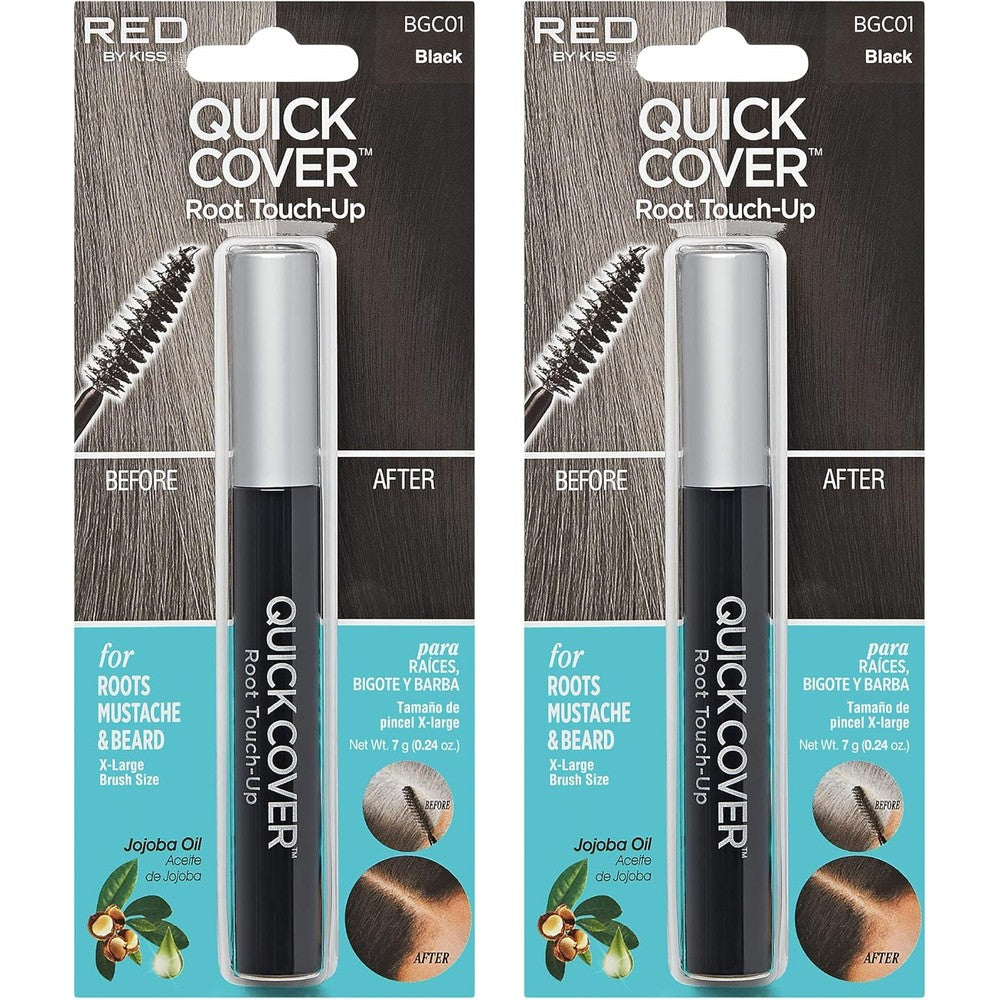 Red By Kiss Quick Cover Root Touch Up Rescue Black 2 Pack Temporary Gray Hair Concealer Mascara For Hair Mustache And Beard - Image 1