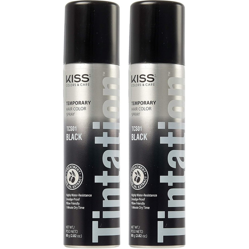 Kiss Tintation Temporary Hair Color Spray Black front view