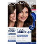 Clairol Root Touch-Up permanent hair dye front view of pack of two in four dark brown hair color