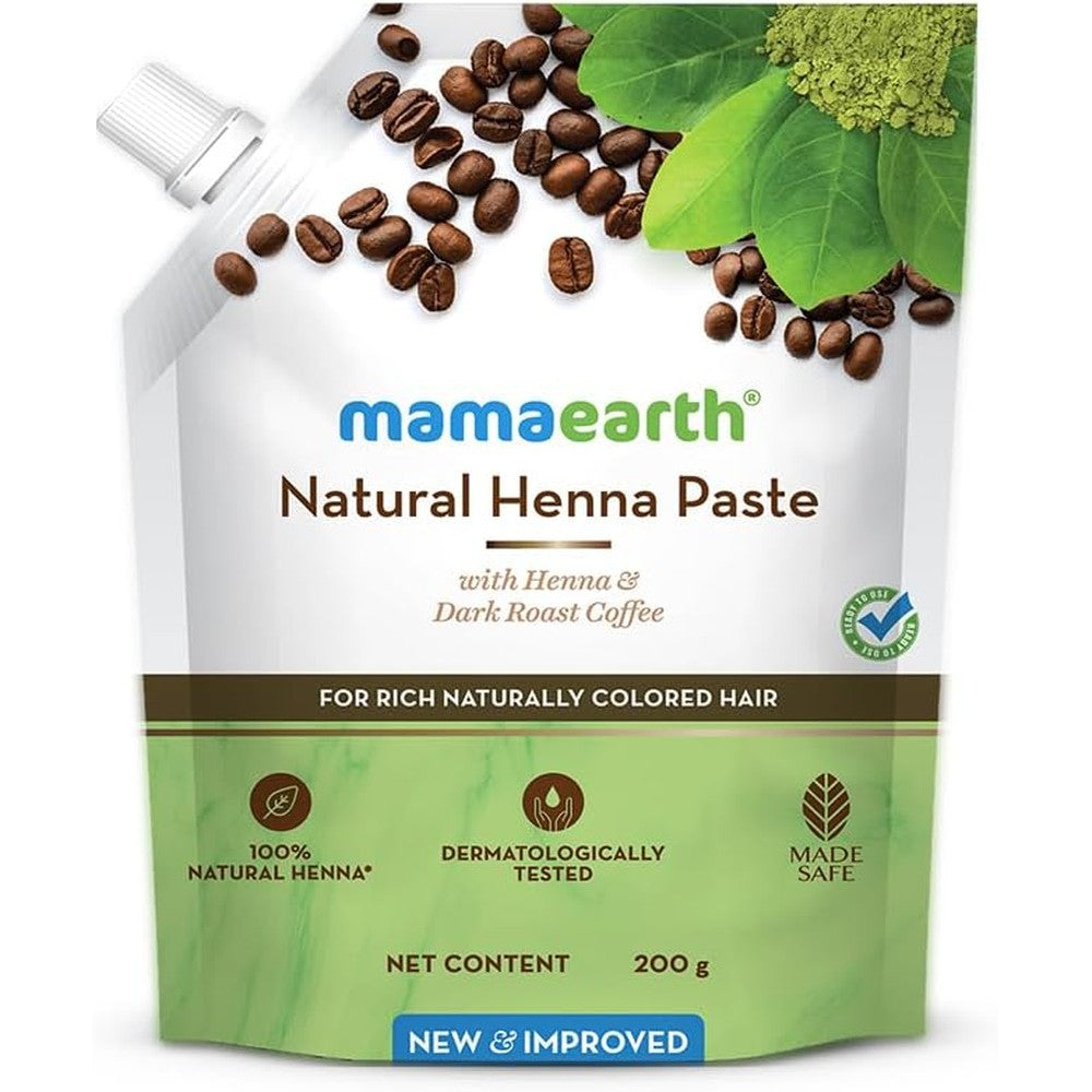 Mamaearth Natural Henna Paste 200g pouch front view for natural hair coloring.