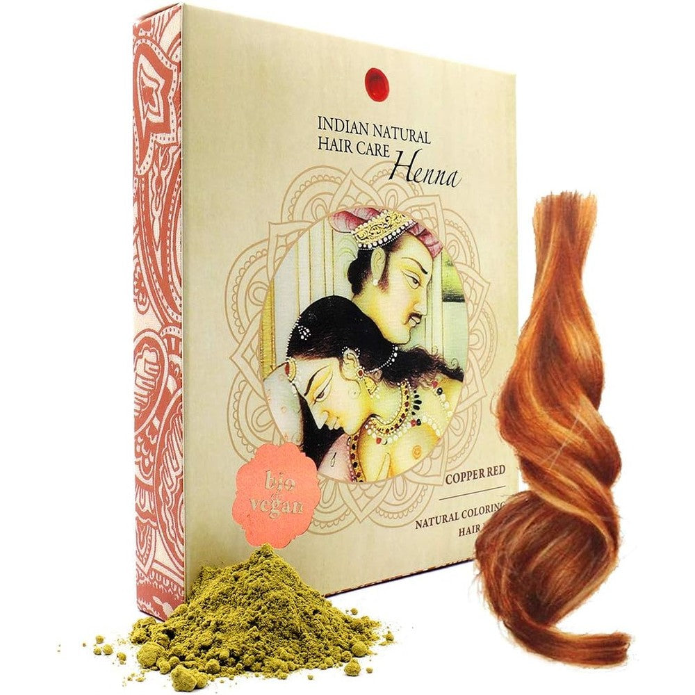 Indian Natural Hair Care Henna Powder front view box of organic copper red hair dye packaging