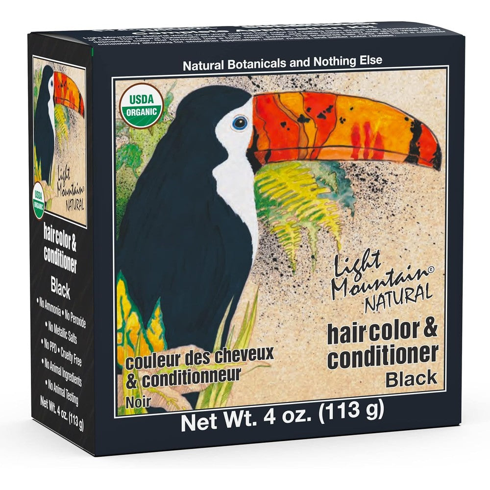 Light Mountain Henna Hair Color and Conditioner Black front packaging
