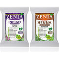Zenia Indigo Powder and Henna Hair Color Combo Pack front view showing two authentic imported pouches