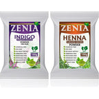 Zenia Indigo Powder and Henna Hair Color Combo Pack front view showing two authentic imported pouches