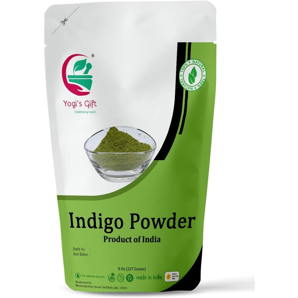 Yogi's Gift Natural Indigo Powder pouch front view showing packaging design