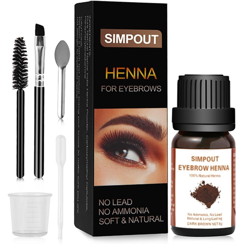 Simpout Purely Natural Henna Hair Powder Dark Brown 02 front view of packaging box and bottle