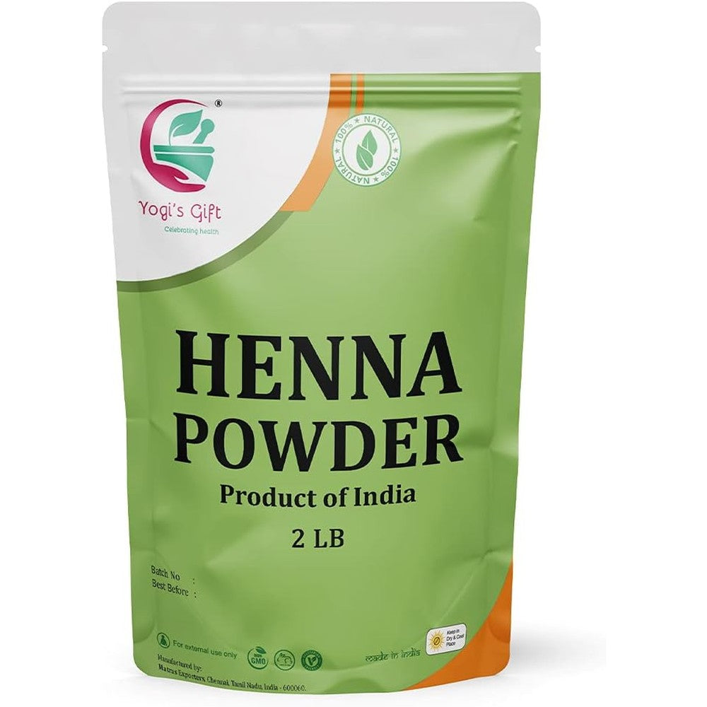Yogi's Gift Henna Powder for Hair front view of the premium two pound bulk packaging.