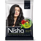 Nisha Natural Henna Based Hair Color Natural Black ten-gram sachet front view showcasing the herbal hair dye packaging.