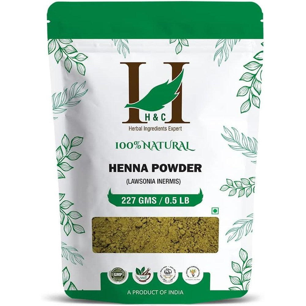 H&C Herbal Ingredients Expert Natural Henna Powder pouch front view for clean organic hair coloring