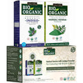 Indus Valley Bio Organic Indigo and Henna Powder Combo Kit front view showing two natural hair color packets