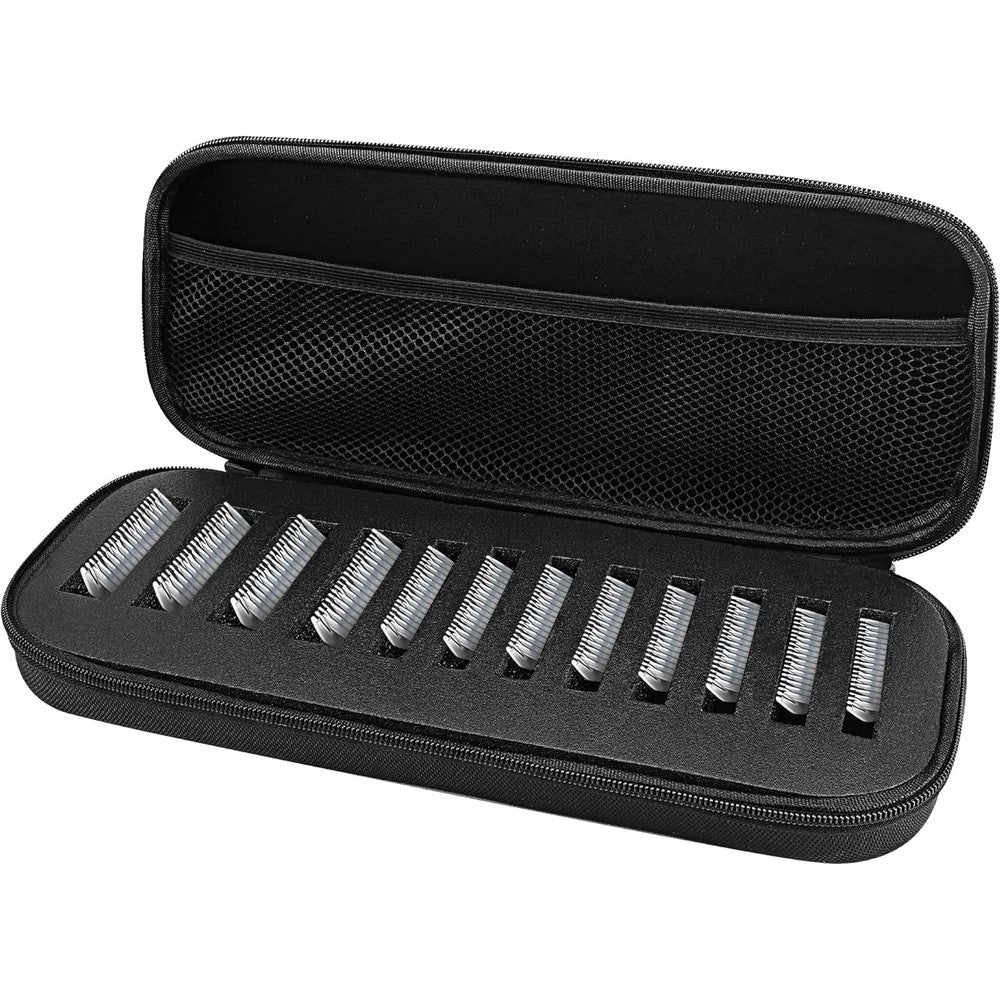 Linkidea 8 blade travel case front view showing the sleek black hard EVA protective outer shell.