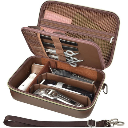 Klawdsky Casmilee barber case front view showing premium brown leather exterior.