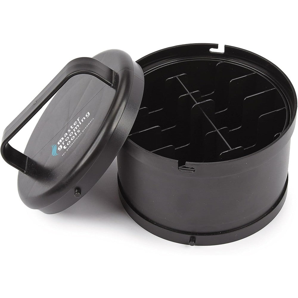 Master Grooming Tools Blade Wash Caddy front view showing black impact-resistant exterior case for professional clipper maintenance.
