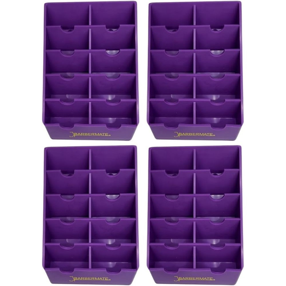 BarberMate purple clipper blade rack front view professional storage tray