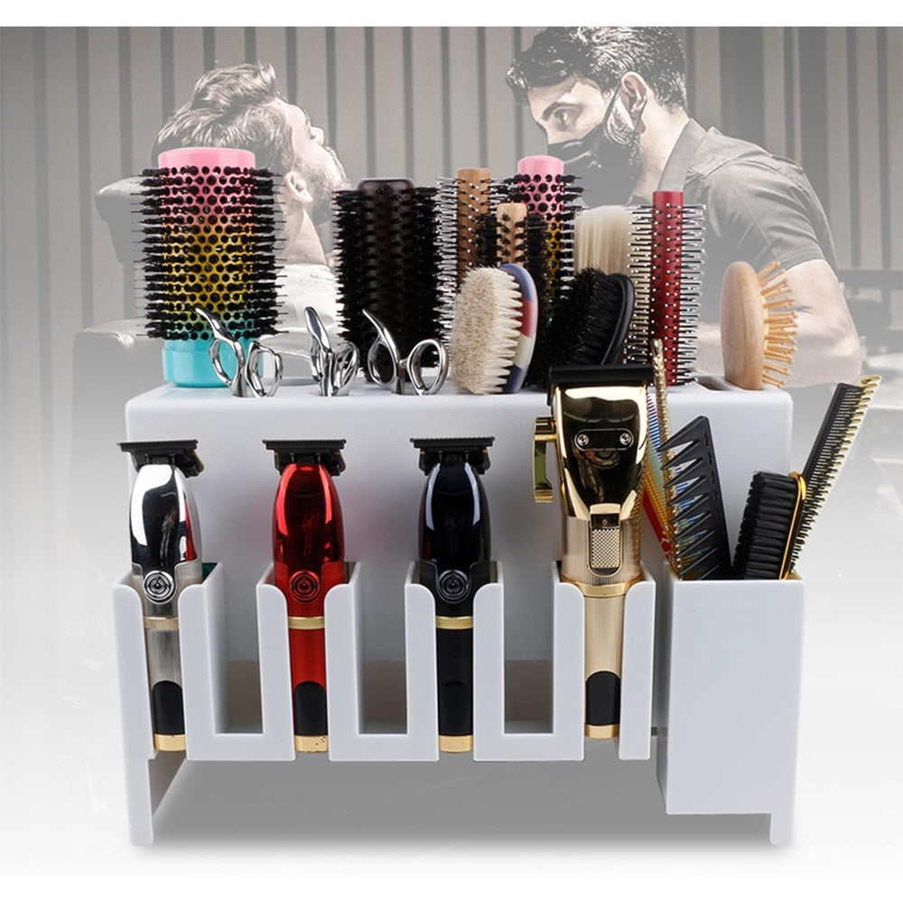 CestoMen Professional Wall Mounted Hair Clipper Holder in white front view displaying tool slots