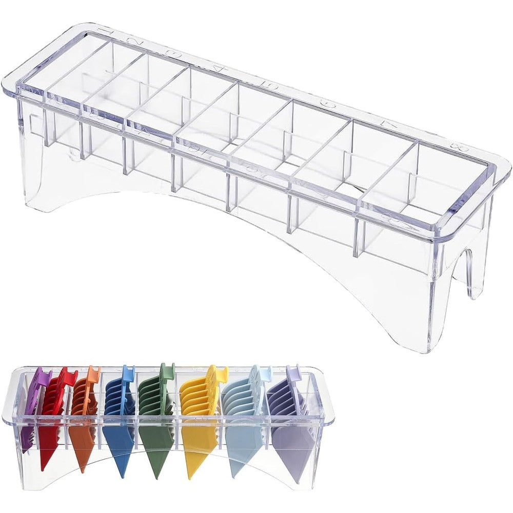 Beavorty haircutter limit comb organizer case front view showcasing the eight vertical slots for holding electric trimmer guards