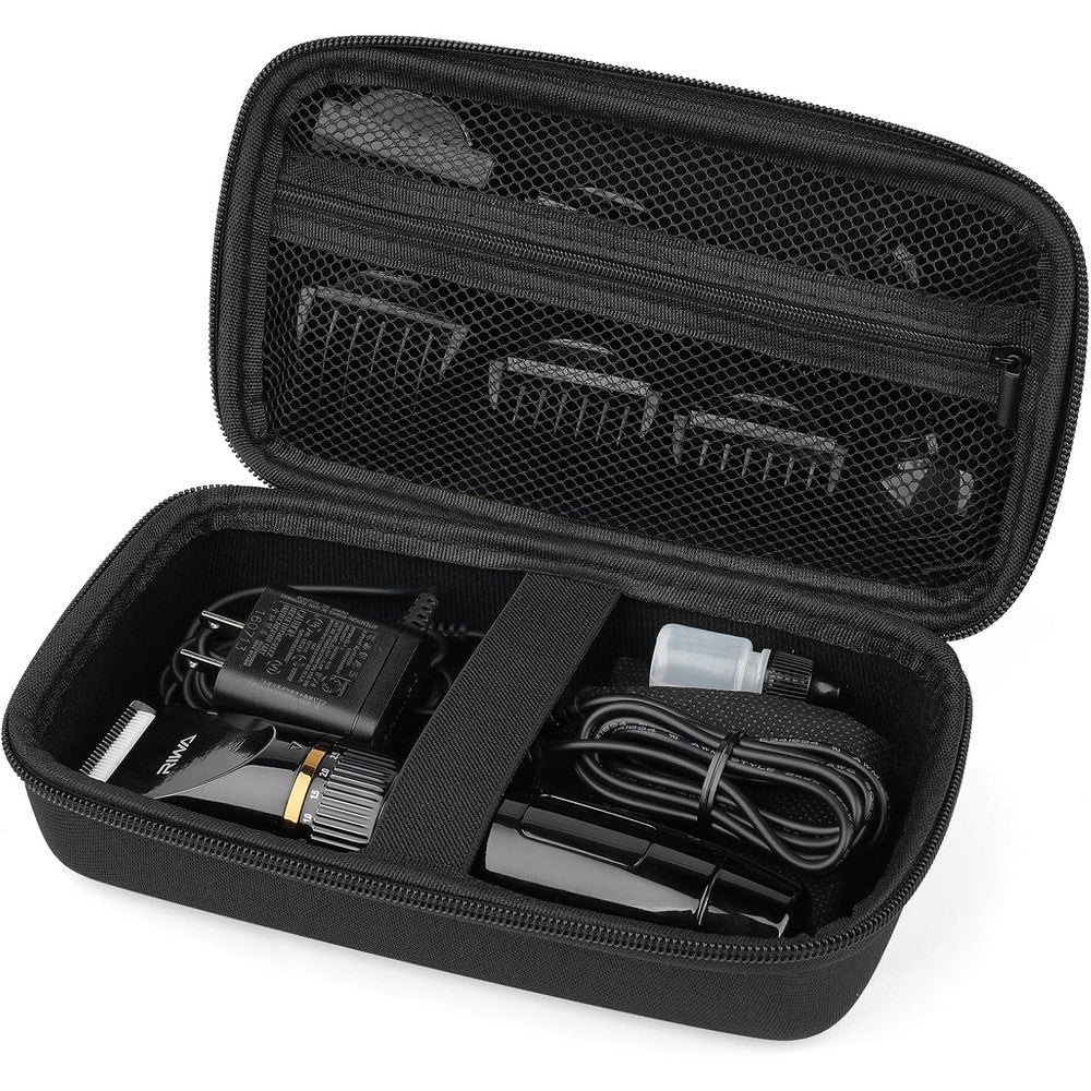 AMSAMOTION hard hair clipper travel storage case front view showing black protective exterior.