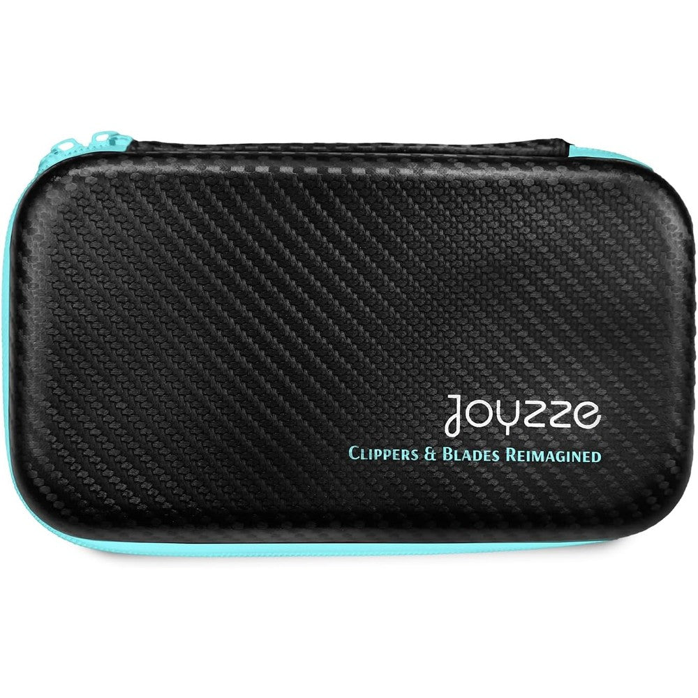 Joyzze blades storage case front view showing teal zipper and durable carbon fiber texture finish
