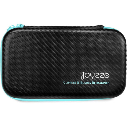 Joyzze blades storage case front view showing teal zipper and durable carbon fiber texture finish