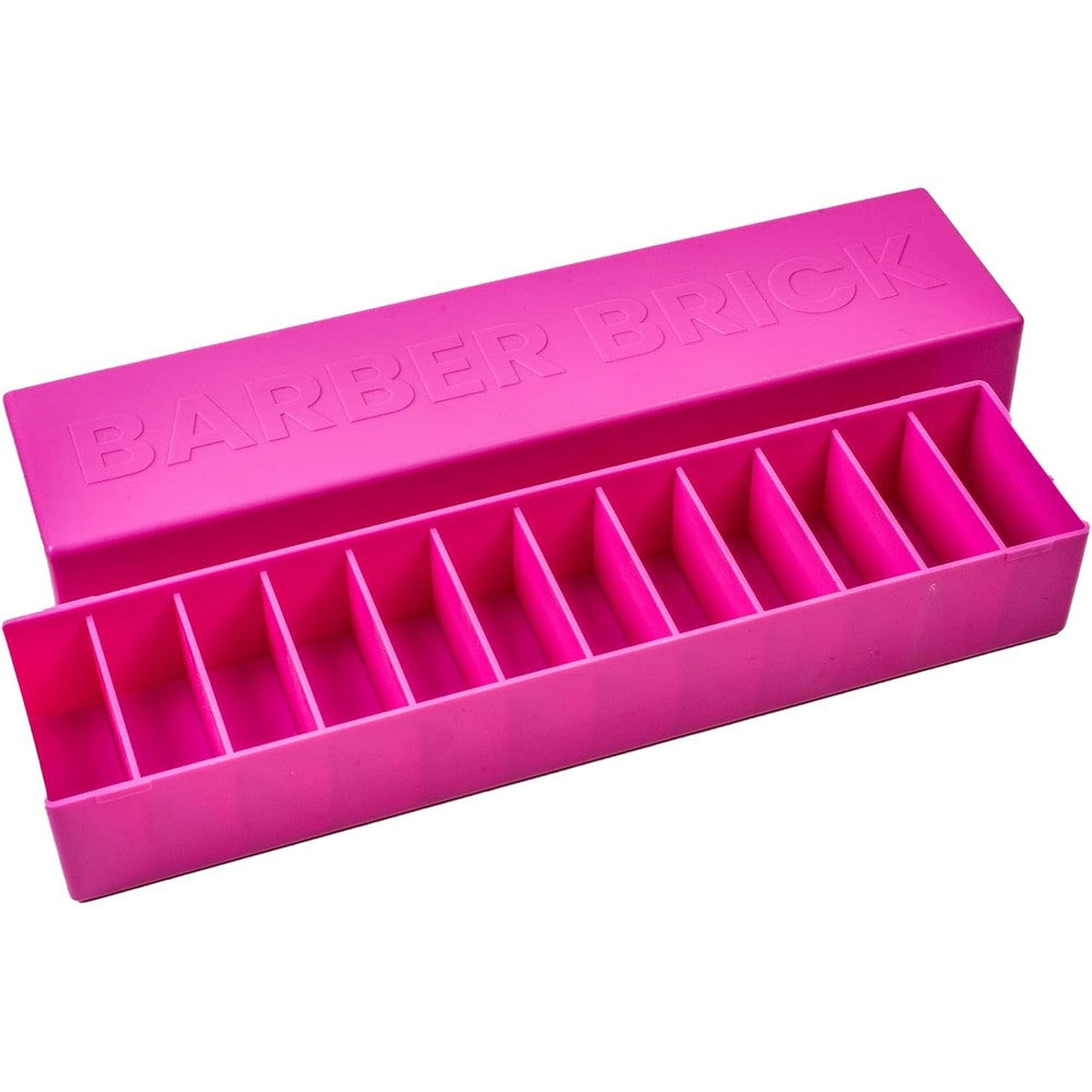 Conair Castle Barber Supply The Barber Brick Pink front view professional clipper blade organizer case.