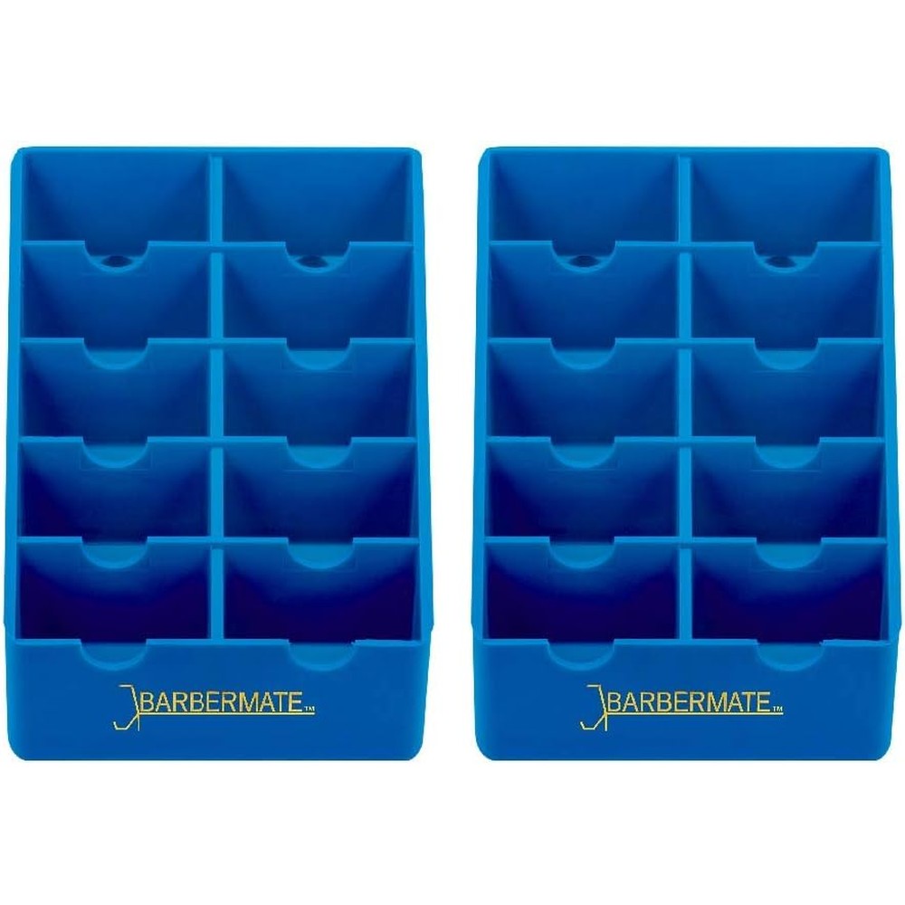 BarberMate 2 pack blade rack storage tray blue front view professional salon tool organizer