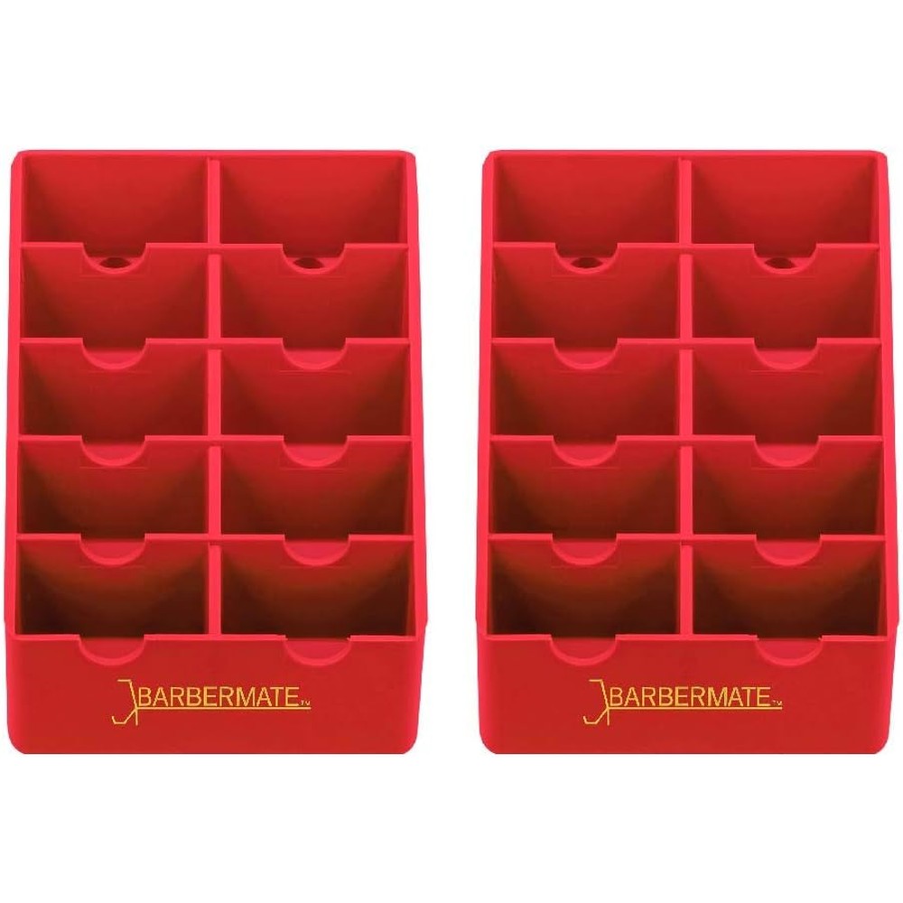 BarberMate 2 Pack Blade Rack Storage Tray front view showing red professional clipper organizer slots
