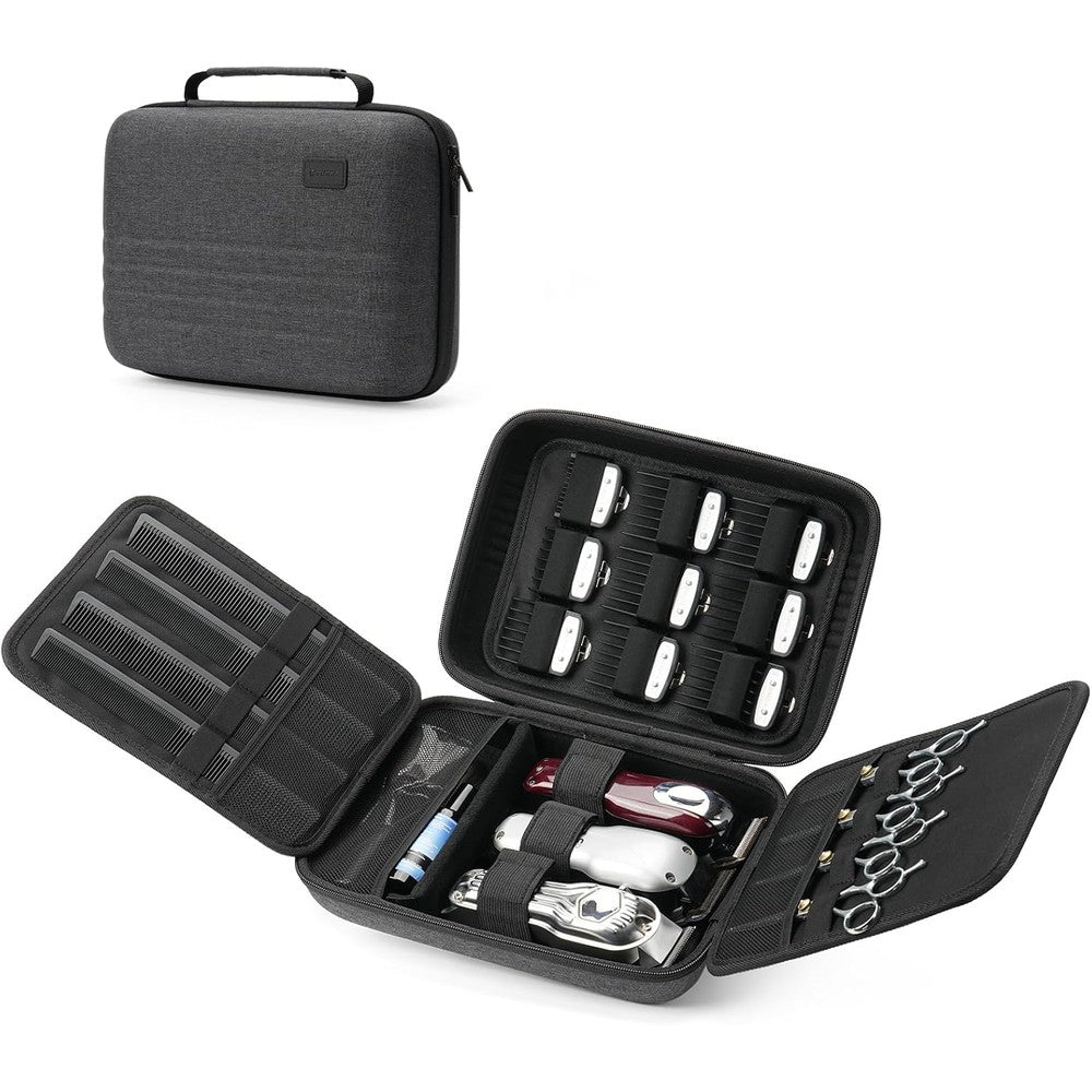 Hedume hard hair clipper case front view showing black shockproof EVA outer shell