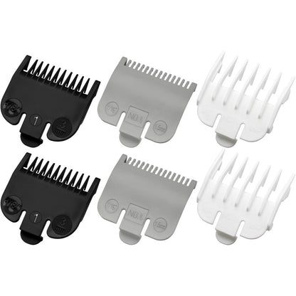 LAVEST 6 piece clipper guard set front view showing premium black nylon attachment combs.