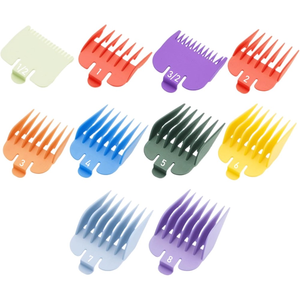 HuGuWdy compatible with wahl clipper guards ten pack front view showing premium color coded guide combs arranged by size