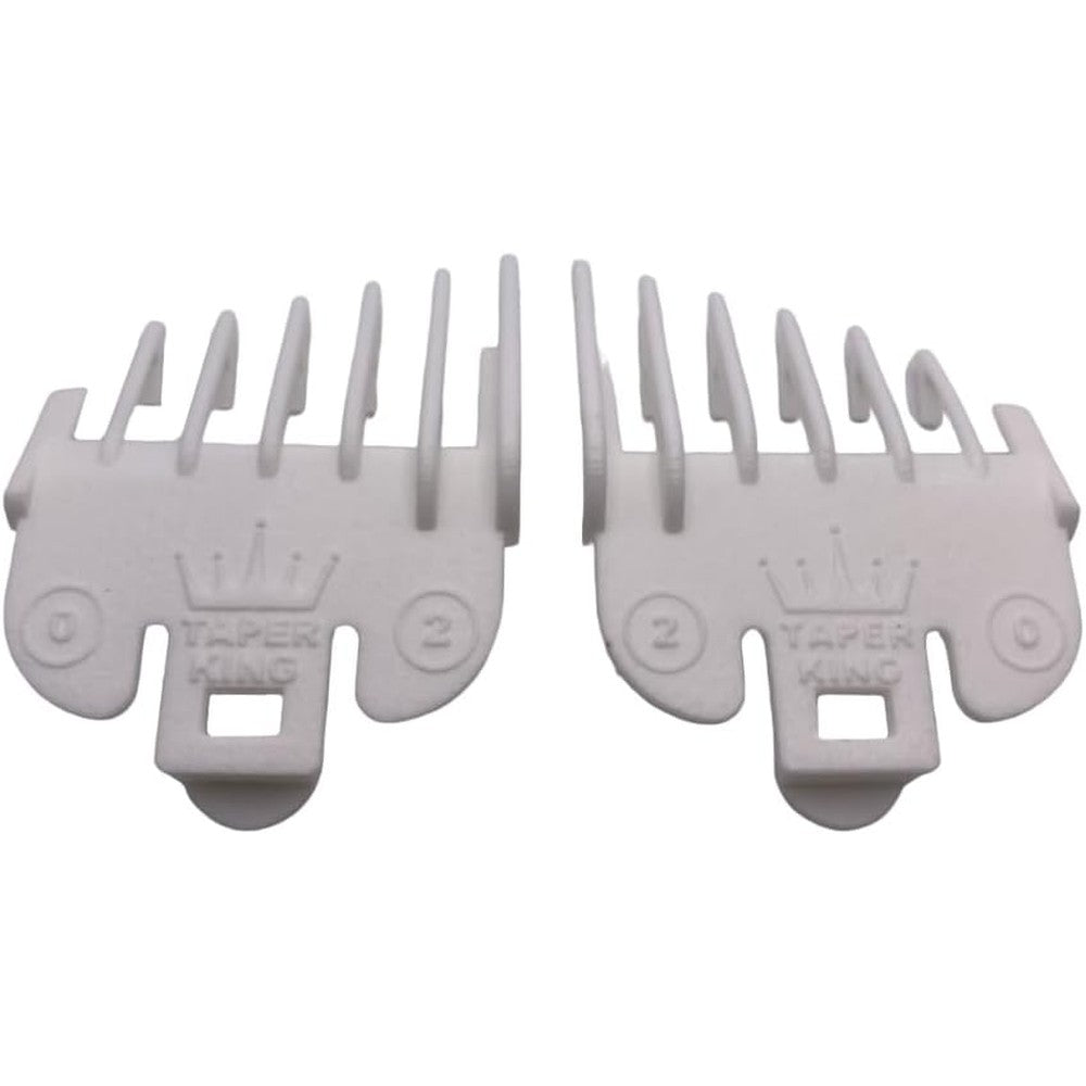 Taper King Clipper Guide Combs Pearl variant two piece set front view showing dual sided design