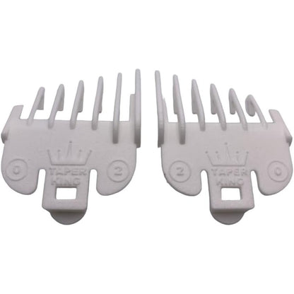 Taper King Clipper Guide Combs Pearl variant two piece set front view showing dual sided design