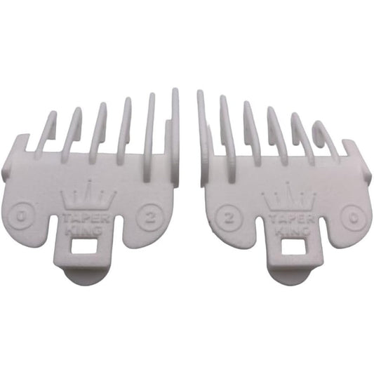 Taper King Clipper Guide Combs Pearl variant two piece set front view showing dual sided design