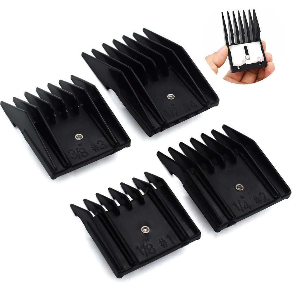 AIRERA professional animal clipper guards four piece set front view showing sizing marks.