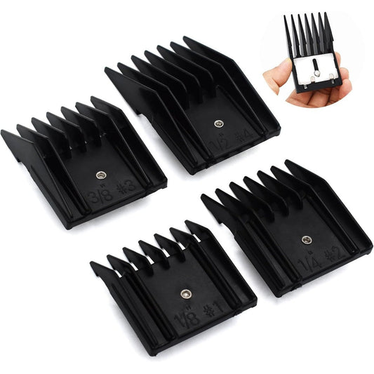 AIRERA professional animal clipper guards four piece set front view showing sizing marks.