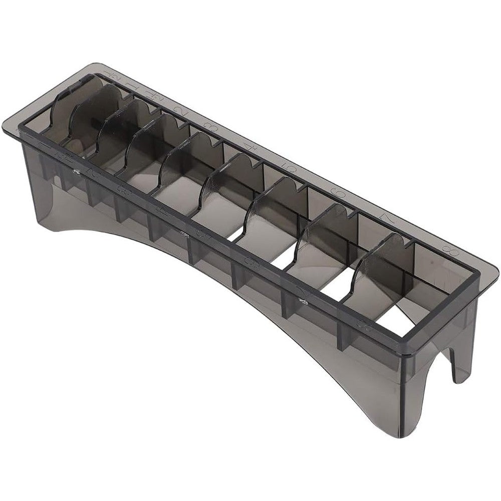 JUOPZKENN Watris Veiyi clipper guard holder front view showing ten translucent storage slots for universal hair trimmer combs.