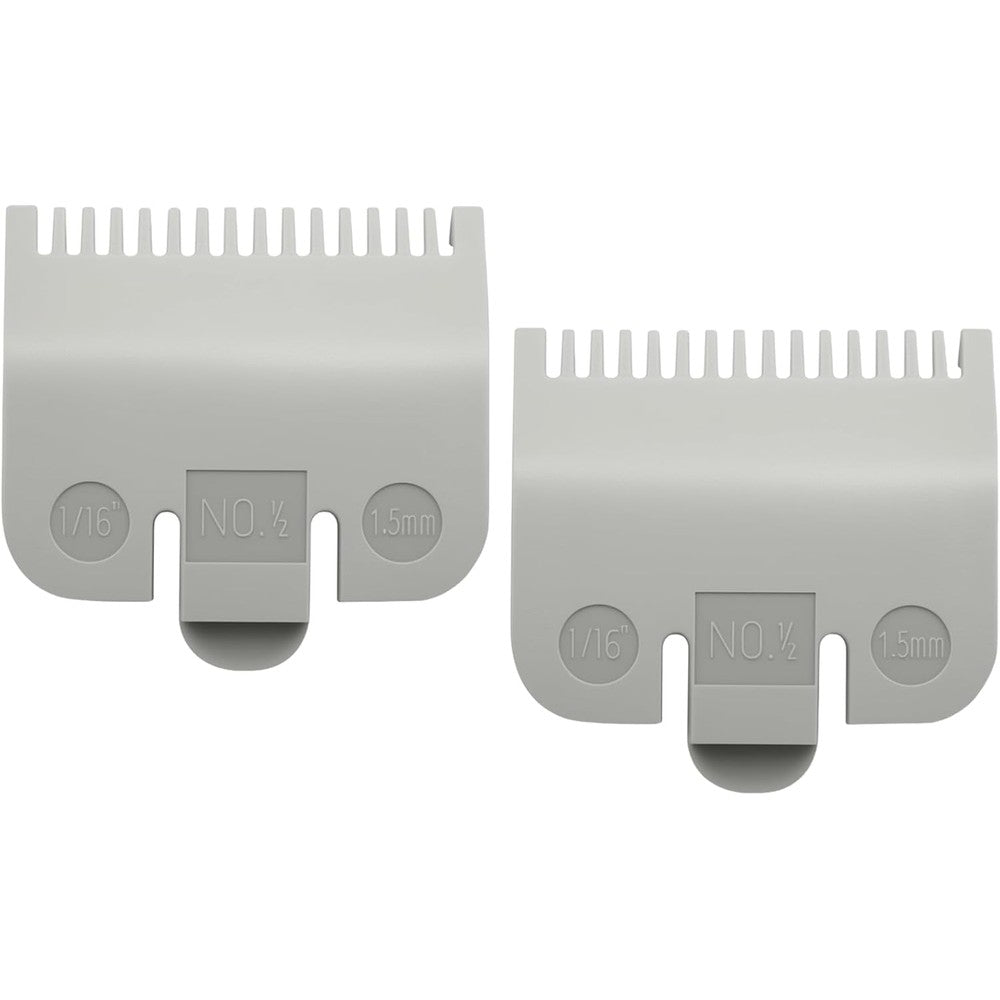 Pdtwq replacement clipper guards set front view displaying the two pack of grey half size hair trimmer combs