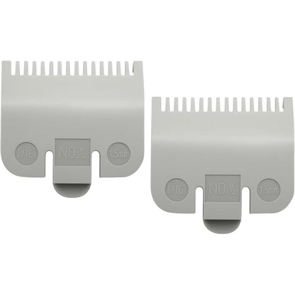 Pdtwq replacement clipper guards set front view displaying the two pack of grey half size hair trimmer combs