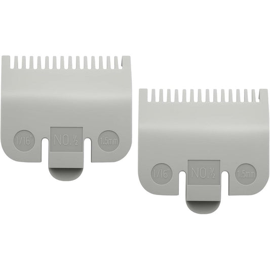 Pdtwq replacement clipper guards set front view displaying the two pack of grey half size hair trimmer combs