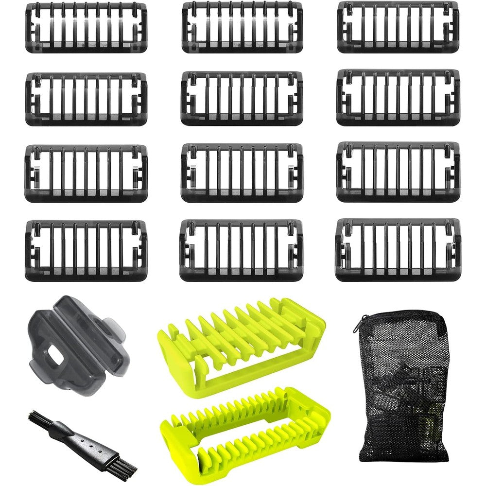 BEMORY replacement guide combs 17 pack front view showing multiple trimmer guard sizes organized by length