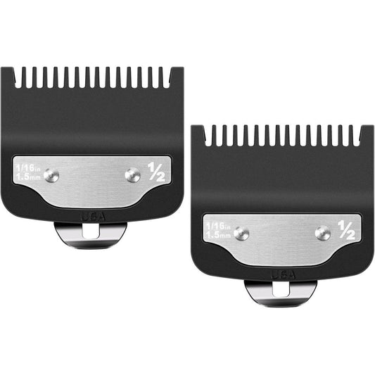 HCLSY replacement one half wahl clipper guards set front view displaying the two pack premium metal clips