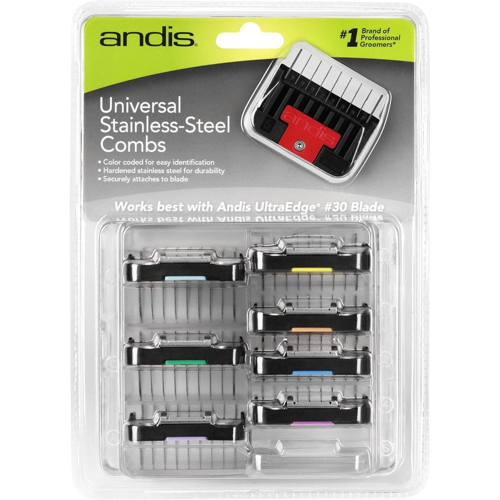 Andis universal stainless steel comb set 8 piece front view