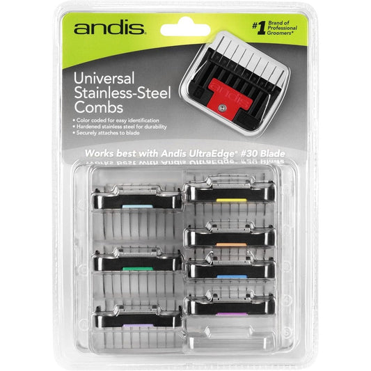 Andis universal stainless steel comb set 8 piece front view