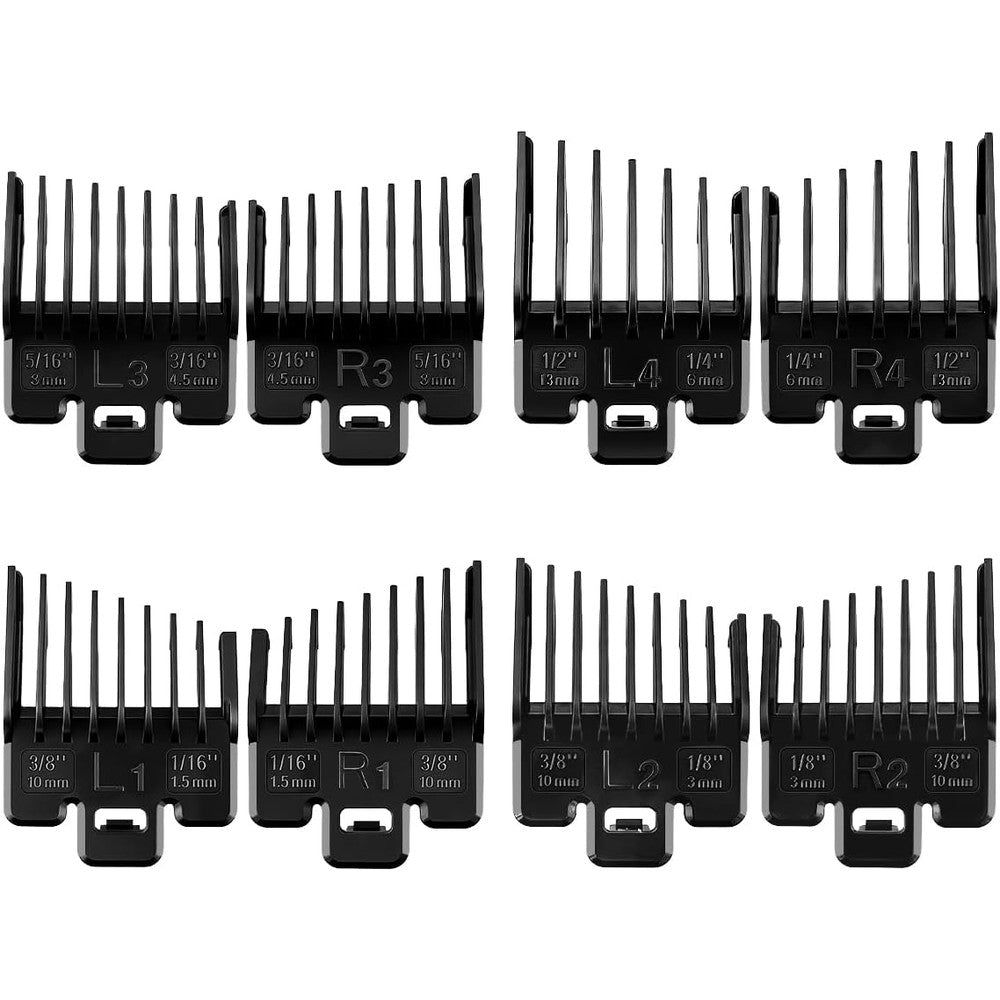 LAVEST fade guide set front view showing four pieces of black taper guards with metal clips