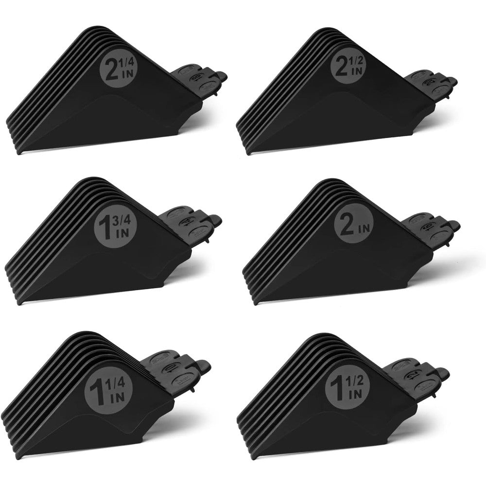 LAVEST extra long hair clipper guards set front view displaying six black professional guide combs