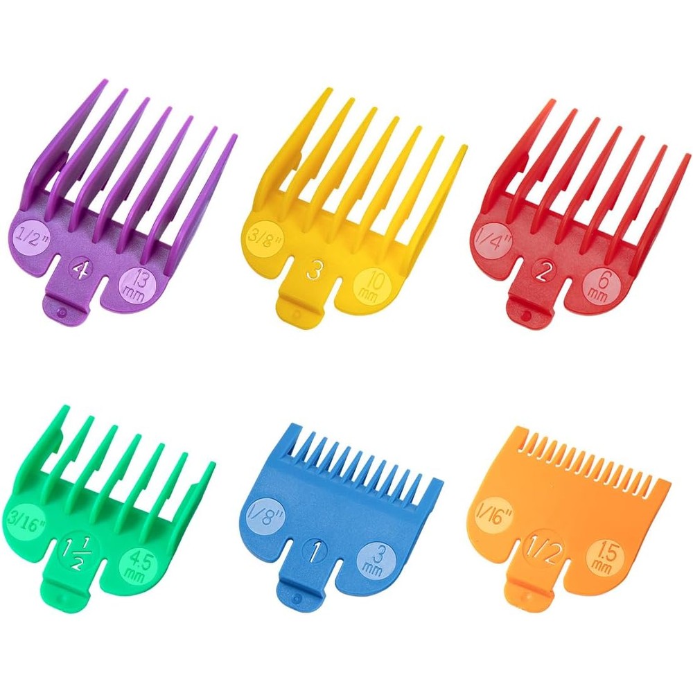 LAVEST Clipper Guards Set front view showing six multi-colored professional replacement trimmer guides
