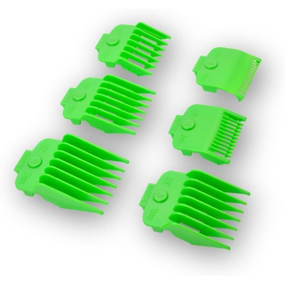 TPOB Magnetic Guards Slime 2 front view showing green professional plastic clipper combs with magnets.