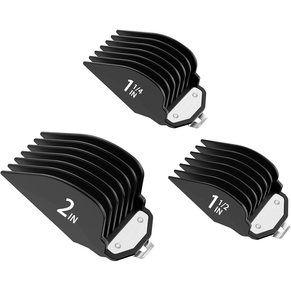 Zerika large clipper guards for wahl front view showcasing three distinct long attachment combs with secure metal back clips